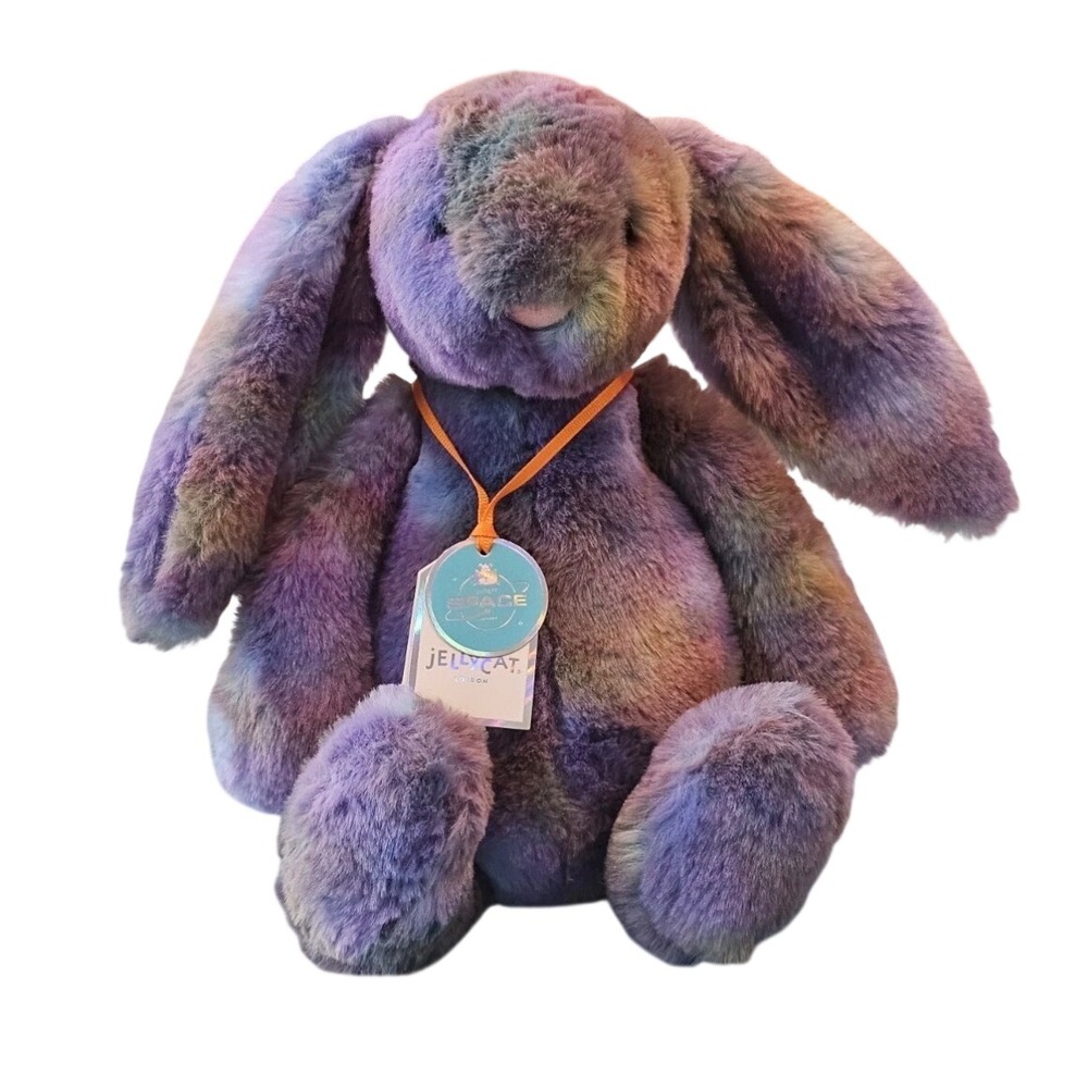 Jellycat Zodihop Luxe Bunny Medium Purple Galaxy Tie-Dye Plush Dust Bag NWT